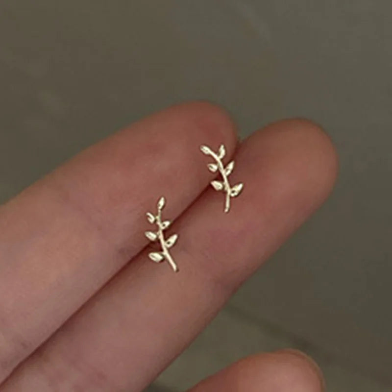 925 Silver European Style 14k Earrings For Women Olive Branch Leaf Sweet Jewelry
