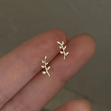 925 Silver European Style 14k Earrings For Women Olive Branch Leaf Sweet Jewelry