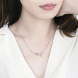 925 Sterling Silver Wave Pendant Necklace with Zircon Stones