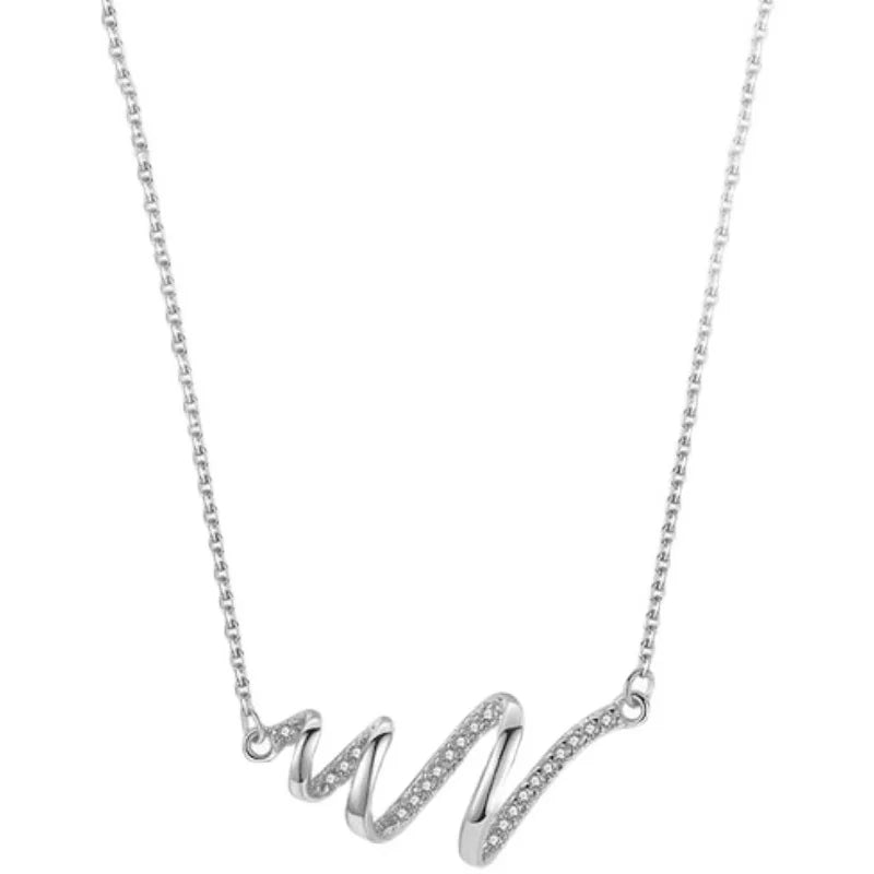 925 Sterling Silver Wave Pendant Necklace with Zircon Stones