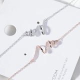 925 Sterling Silver Wave Pendant Necklace with Zircon Stones