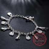 925 Silver High-heeled Shoes Bag Charms Bracelets Fine Jewelry