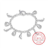 925 Silver High-heeled Shoes Bag Charms Bracelets Fine Jewelry