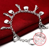 925 Silver High-heeled Shoes Bag Charms Bracelets Fine Jewelry