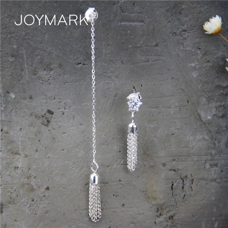 925 Silver Long & Short Tassel Dangle Earrings Asymmetrical Drop Earrings