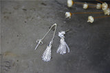 925 Silver Long & Short Tassel Dangle Earrings Asymmetrical Drop Earrings