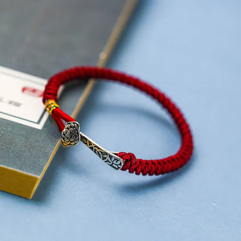 925 Silver Red Ruyi Bracelet Wax String Amulet Gift