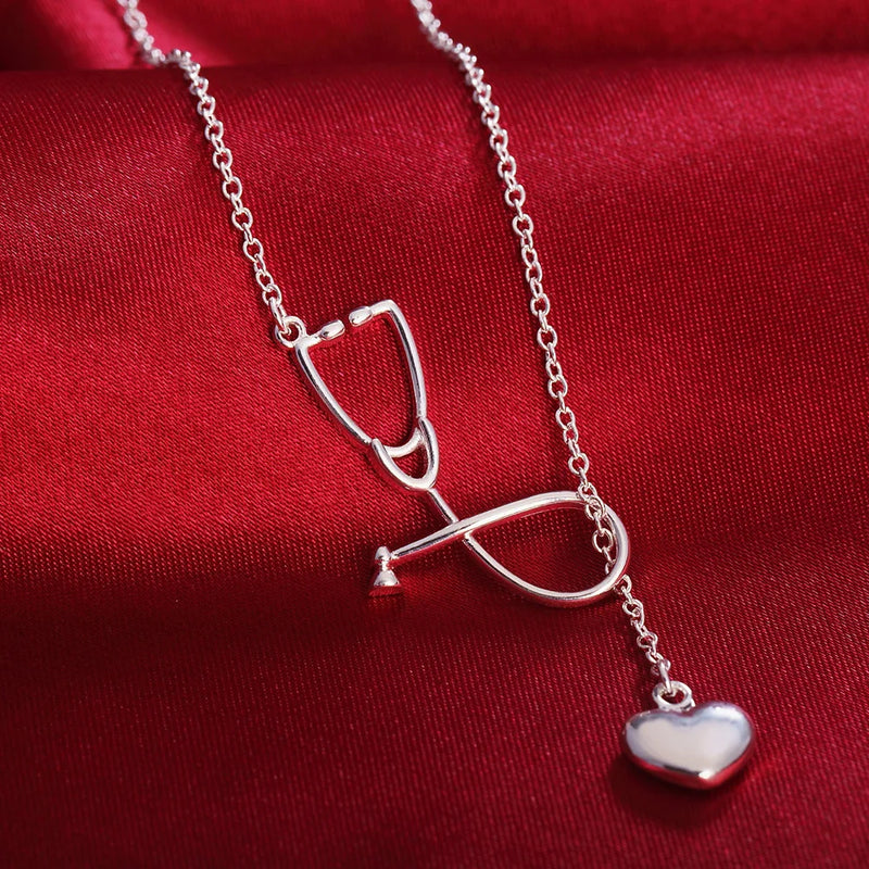925 Silver Necklace 18" Nurse Heart Pendant