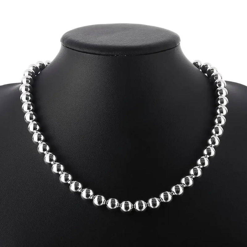 925 Silver Necklace for Women 20 Inches 10MM Beads Chain Wedding