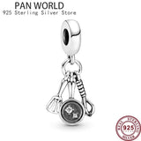 925 Silver Feather Shopping Bag Charm Bracelet Jewelry