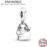 925 Silver Feather Shopping Bag Charm Bracelet Jewelry