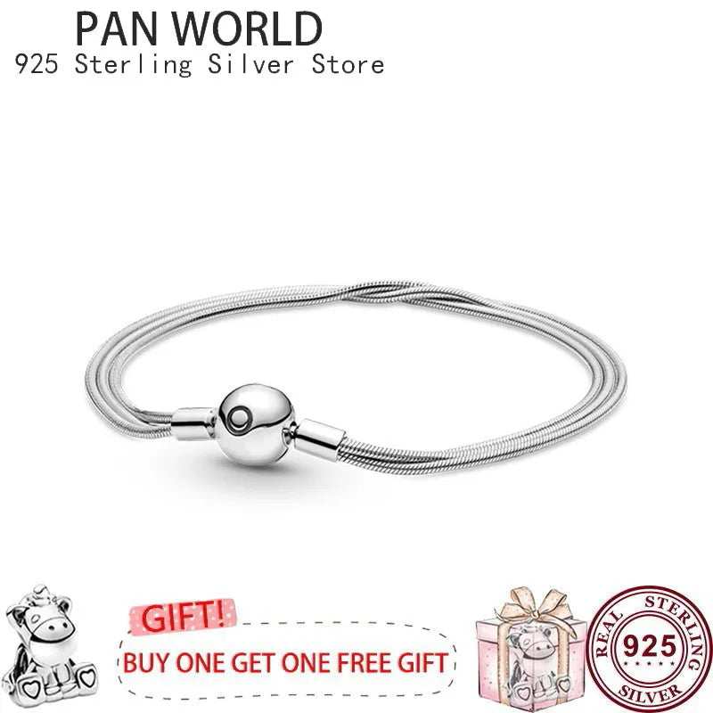 925 Silver Snake Bone Women's Pan Bracelet