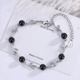 925 Silver Zircon Tree Leaves Crystal Red Charm Bracelet Women's Gift