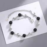 925 Silver Zircon Tree Leaves Crystal Red Charm Bracelet Women's Gift