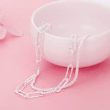 925 Silver Double Geometric Chain Necklace Women Wedding Jewelry