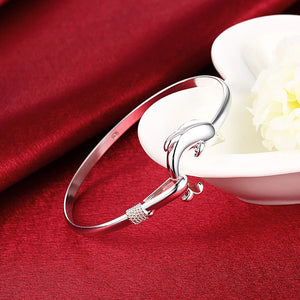 925 Sterling Silver Dolphin Bangle Cuff Bracelet for Women