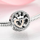 925 Sterling Silver Heart Charm Pendant Beads Couple Fit Bracelet Jewelry