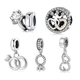 925 Sterling Silver Heart Charm Pendant Beads Couple Fit Bracelet Jewelry