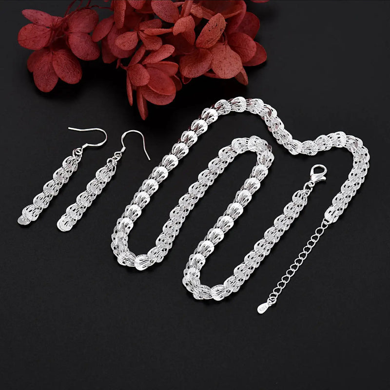 925 Silver Necklace Earrings Set Party Wedding Jewelry