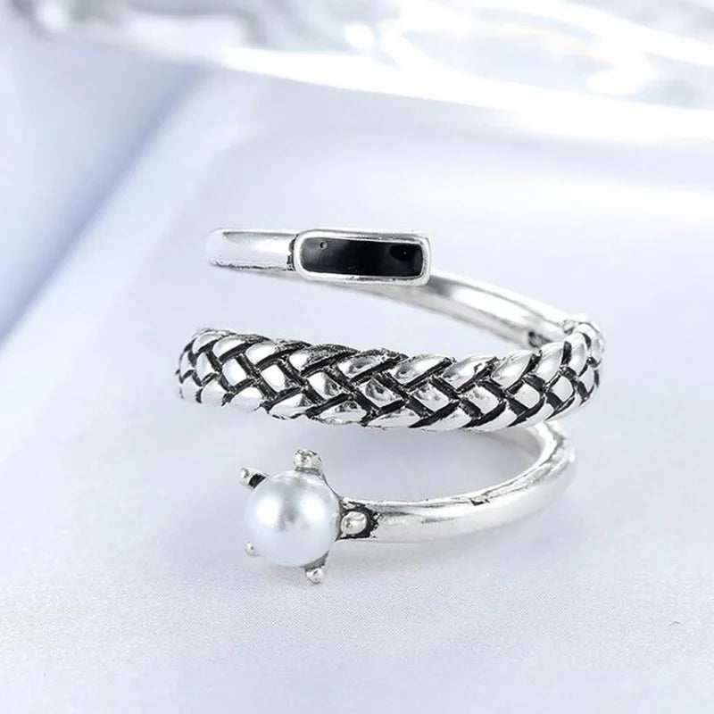 925 Sterling Thai Silver Triple Layer Pearl Ring European American Fine Jewelry