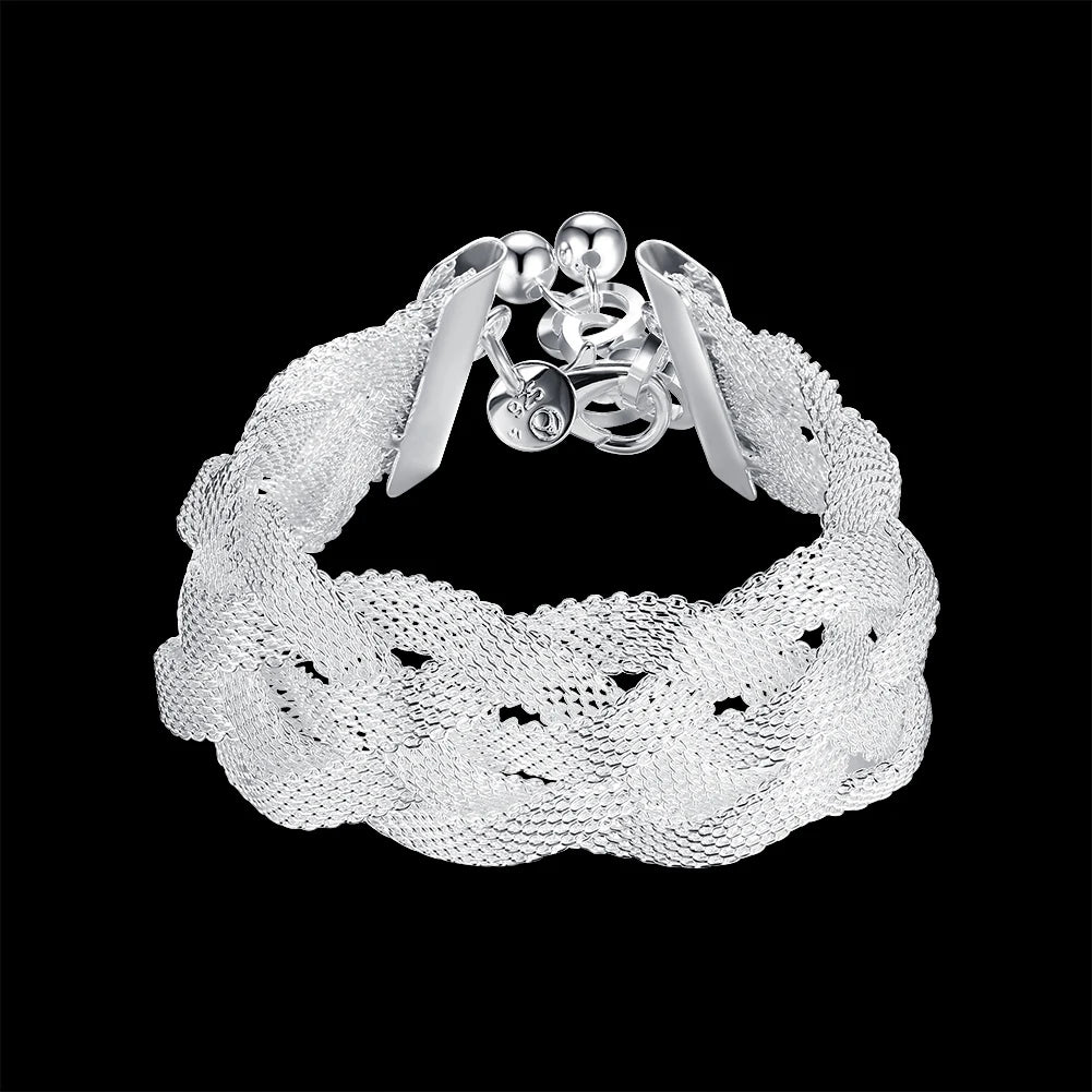 Vintage Mesh Chain 925 Silver Bracelet for Women