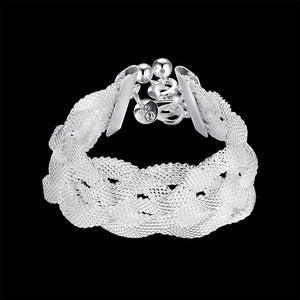 Vintage Mesh Chain 925 Silver Bracelet for Women