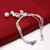 925 Silver Bracelets Snake Chain Frosted Beads for Women