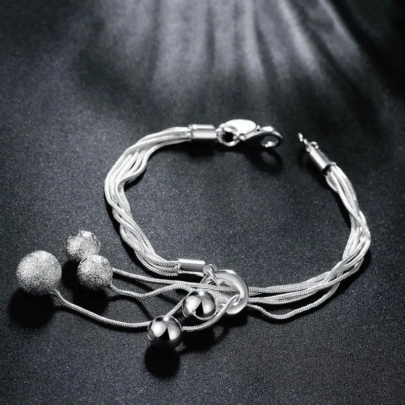 925 Silver Bracelets Snake Chain Frosted Beads for Women