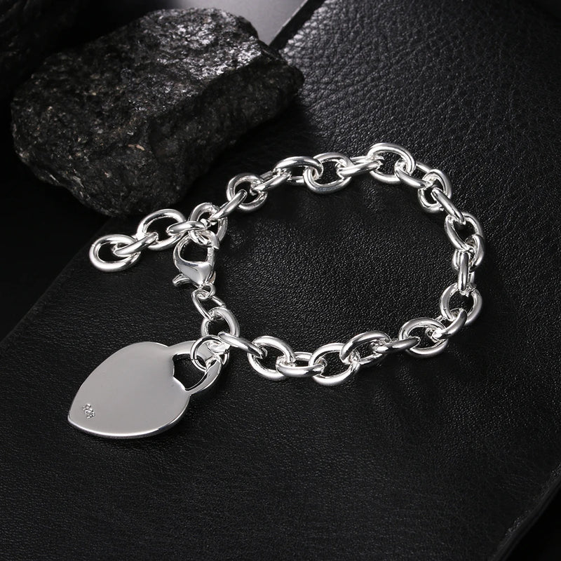 925 Silver Heart Bracelet for Women Wedding Party Jewelry