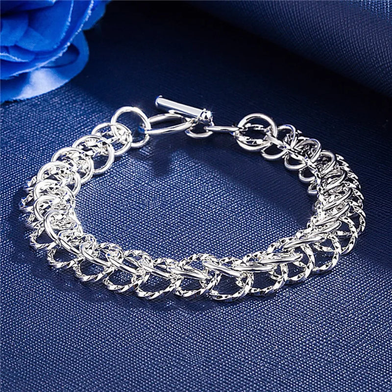 925 Sterling Silver Circle Chain Bracelets for Women Men