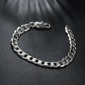 925 Silver 8MM Chain Bracelet 18K Plated Women Men Jewelry