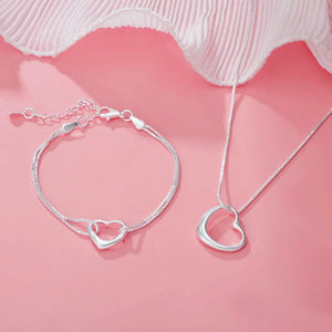 925 Silver Heart Bracelet & Necklace Set for Women