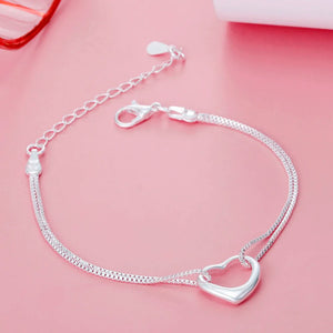 925 Silver Heart Bracelet & Necklace Set for Women