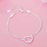 925 Silver Heart Bracelet & Necklace Set for Women