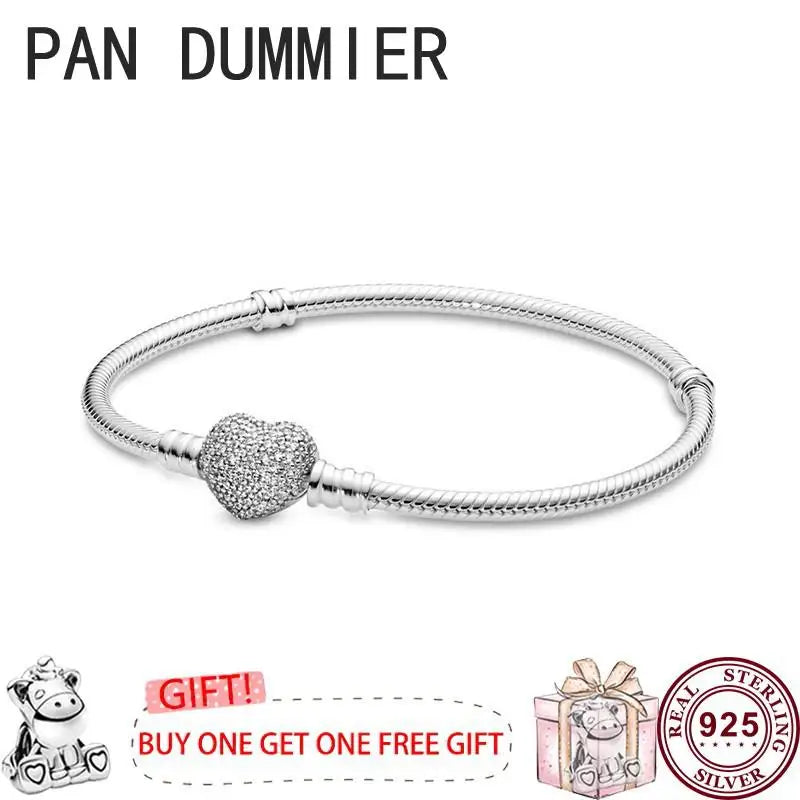 925 Silver Eternal Love Heart Snake Bone Logo Bracelet
