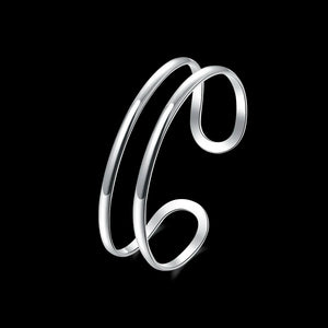 925 Silver Double Line Bangle Bracelets Adjustable Street Party Wedding Jewelry