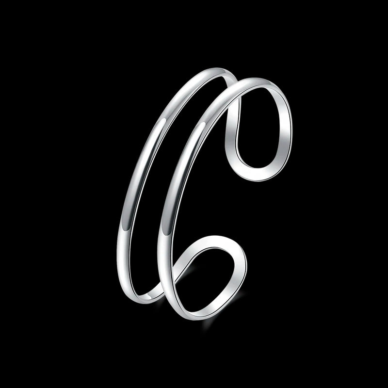 925 Silver Double Line Bangle Bracelets Adjustable Street Party Wedding Jewelry
