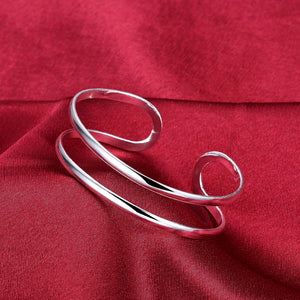 925 Silver Double Line Bangle Bracelets Adjustable Street Party Wedding Jewelry