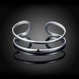 925 Silver Double Line Bangle Bracelets Adjustable Street Party Wedding Jewelry