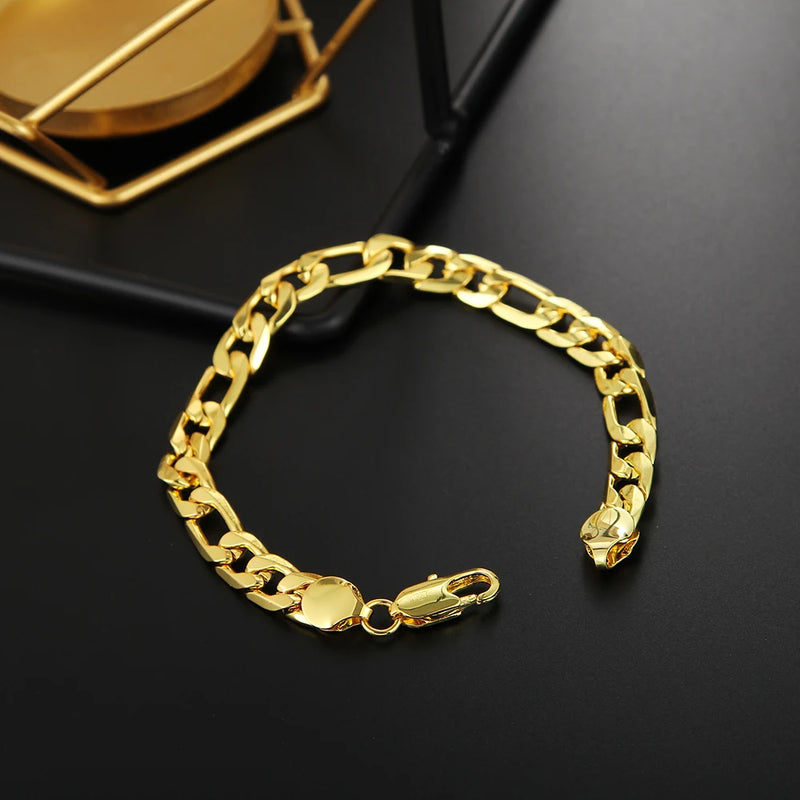 925 Silver Plated 18K 8MM Chain Bracelet for Men Women