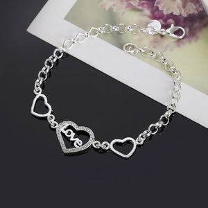 925 Silver Crystal Heart Bracelet for Women Wedding Party Gift