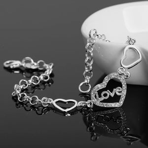 925 Silver Crystal Heart Bracelet for Women Wedding Party Gift