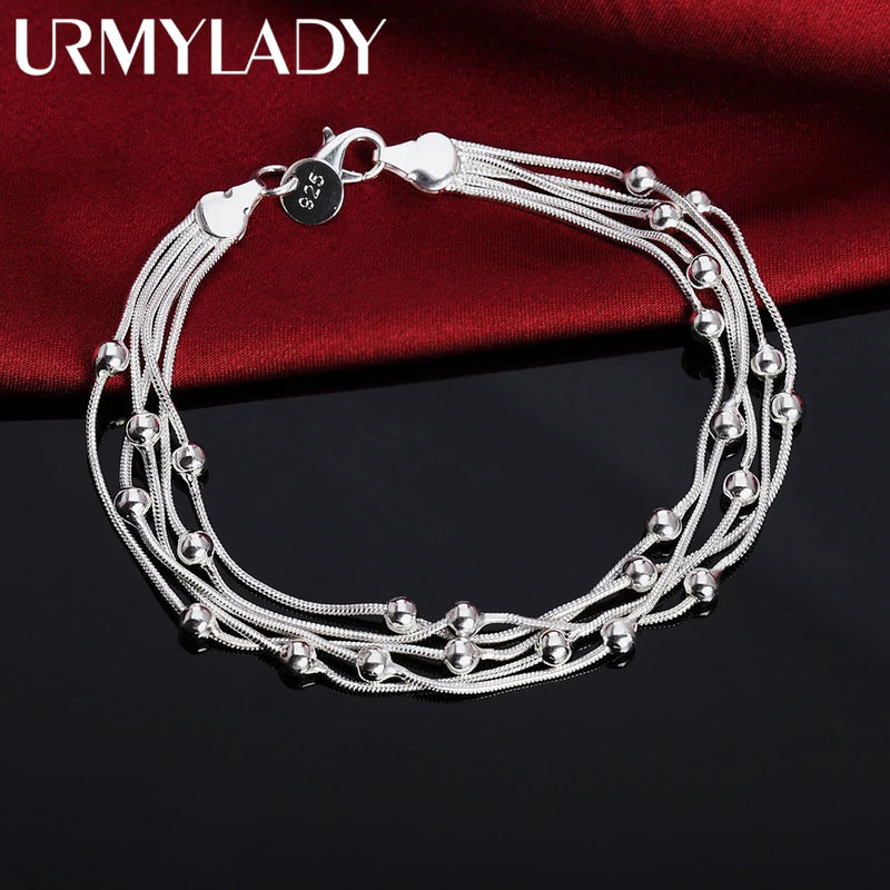 925 Silver Snake Chain Bracelet Beads Women Retro Wedding Party Christmas Jewelr