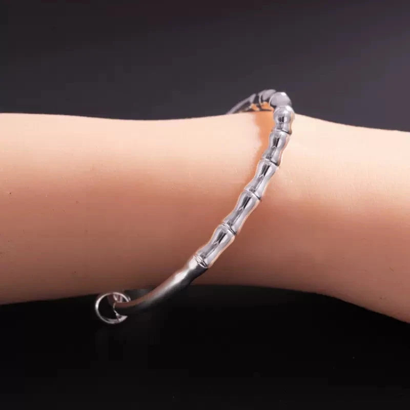 925 Silver Vintage Bamboo Bracelets Bangles for Women