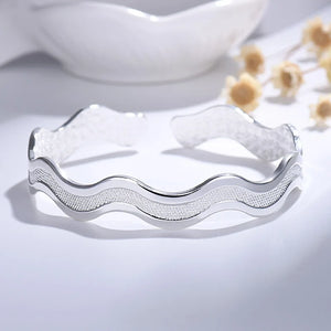 925 Silver Frosted Wave Star River Bracelet Bangle for Women