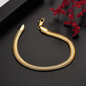 925 Sterling Silver Plated 18K 6MM Snake Bone Bracelet for Men Women