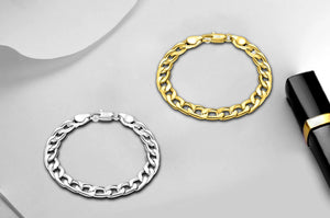 925 Silver Plated 18K 8MM Chain Bracelet for Women Men