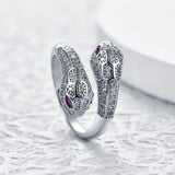 Adjustable 925 Stamp Ring Platinum Zircon Snake Animal Jewelry