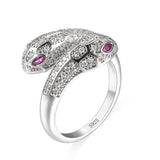 Adjustable 925 Stamp Ring Platinum Zircon Snake Animal Jewelry