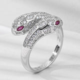 Adjustable 925 Stamp Ring Platinum Zircon Snake Animal Jewelry